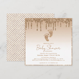 Gold Glitter Baby shower Uitnodiging met Baby Feet