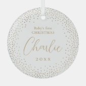 Gold Glitter Baby's First Kerstscript Name Glas Ornament (Voorkant)