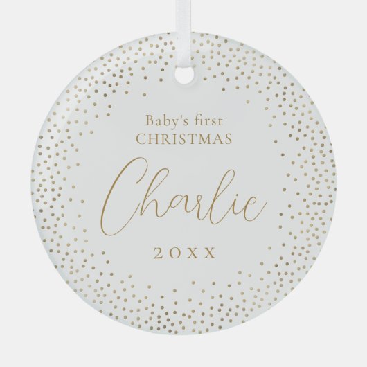 Gold Glitter Baby's First Kerstscript Name Glas Ornament (Voorkant)