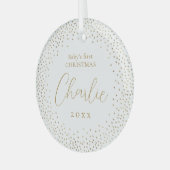 Gold Glitter Baby's First Kerstscript Name Glas Ornament (Voorkant links)
