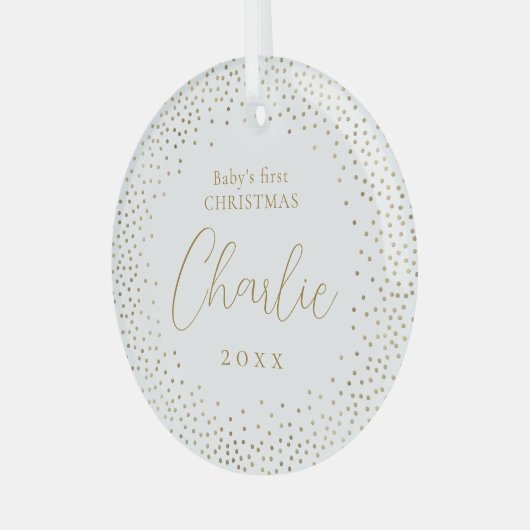 Gold Glitter Baby's First Kerstscript Name Glas Ornament (Voorkant links)