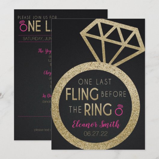 Gold Glitter Bachelorette en Hens Party Itinerary Kaart (Voorkant / Achterkant)