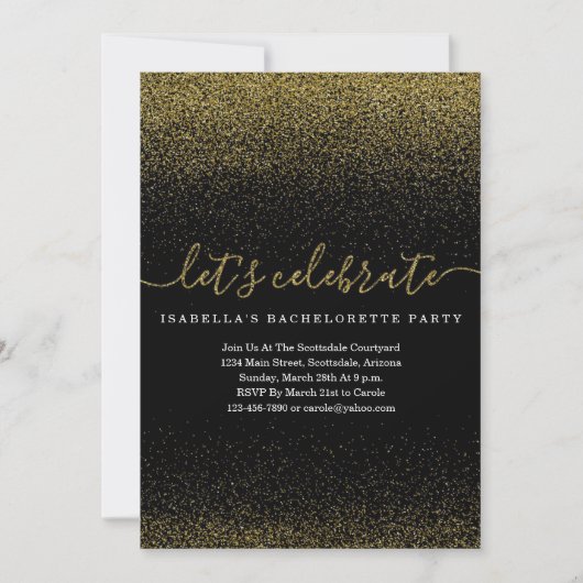 Gold Glitter Bachelorette Party Invitation Kaart (Voorkant)