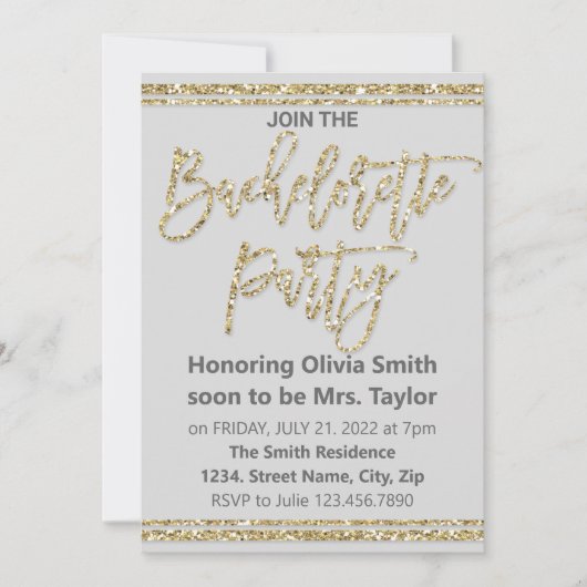 Gold Glitter Bachelorette Party Invitation Kaart (Voorkant)