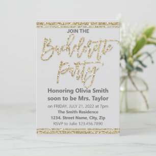 Gold Glitter Bachelorette Party Invitation Kaart