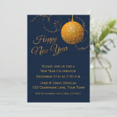 Gold Glitter Ball, Navy Blue, New Years Eve Kaart (Staand voorkant)