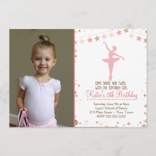 Gold Glitter Ballet Dance Birthday Uitnodiging