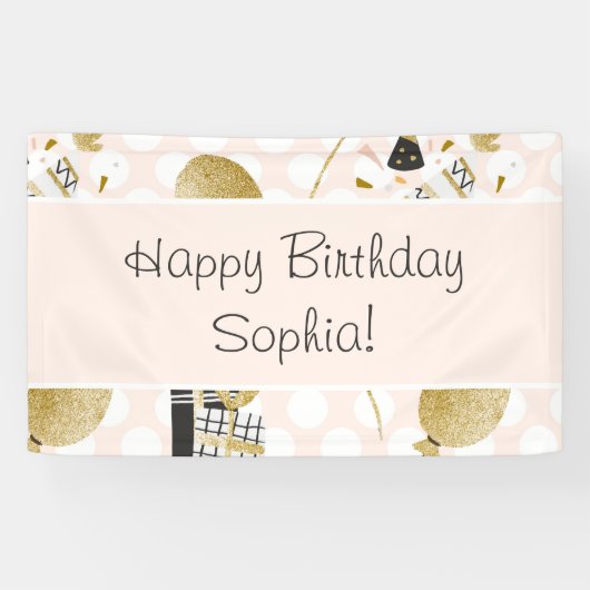 Gold Glitter-ballonnen en Kind van feestdagen bij  Spandoek (Horizontaal)