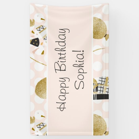 Gold Glitter-ballonnen en Kind van feestdagen bij  Spandoek (Verticaal)