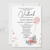 Gold Glitter-ballonroze Floral Virtual Shower Kaart (Voorkant)