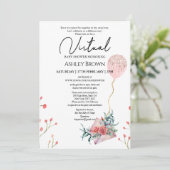 Gold Glitter-ballonroze Floral Virtual Shower Kaart (Staand voorkant)