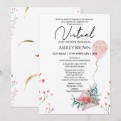 Gold Glitter-ballonroze Floral Virtual Shower Kaart (Voorkant / Achterkant)