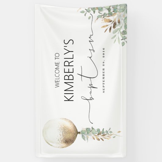 Gold Glitter Balloon Baptisme Spandoek (Verticaal)