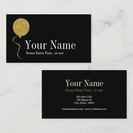 Gold Glitter Balloon Event Party Planner Black Visitekaartje (Voorkant / Achterkant)