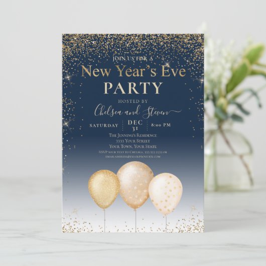 Gold Glitter Balloon nieuwjaarsfeest Kaart (Staand voorkant)