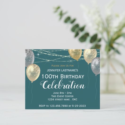 Gold Glitter Balloons 100e verjaardag (Staand voorkant)