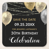Gold Glitter Balloons 30th Birthday Save the Date Kartonnen Onderzetters (Voorkant)