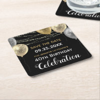 Gold Glitter Balloons 40th Birthday Save the Date