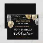 Gold Glitter Balloons 50th Birthday Save the Date (Voorkant / Achterkant)