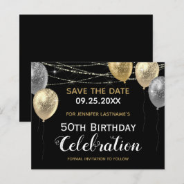 Gold Glitter Balloons 50th Birthday Save the Date