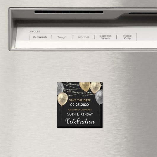 Gold Glitter Balloons 50th Birthday Save the Date Magneet (Insitu (Vaatwasser))