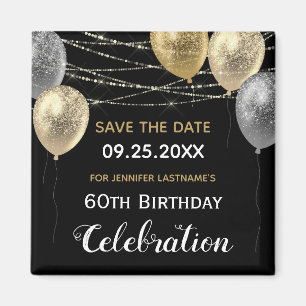 Gold Glitter Balloons 60th Birthday Save the Date Magneet