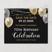 Gold Glitter Balloons 70e verjaardag Save the Date (Voorkant)