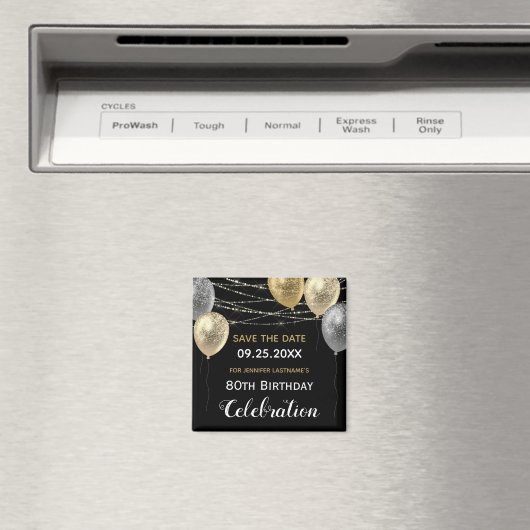 Gold Glitter Balloons 80th Birthday Save the Date Magneet (Insitu (Vaatwasser))