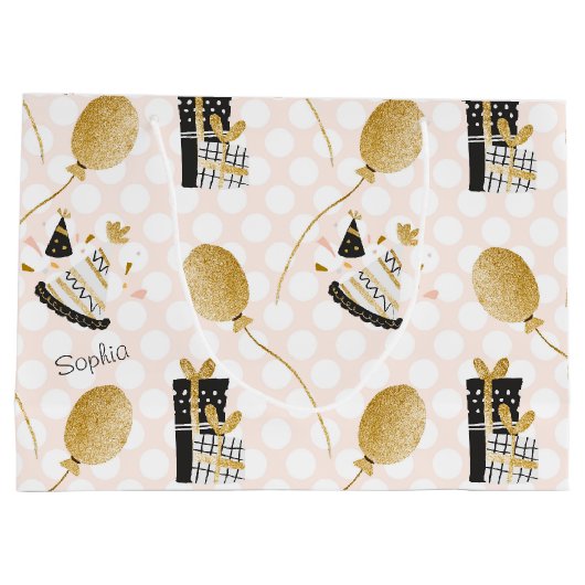 Gold Glitter Balloons en Petten van feestdagen Groot Cadeauzakje (Achterkant)