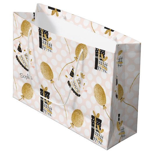 Gold Glitter Balloons en Petten van feestdagen Groot Cadeauzakje (Voorkant Gekanteld)
