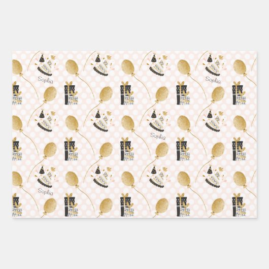 Gold Glitter Balloons en Petten van feestdagen Inpakpapier Vel (Voorkant)
