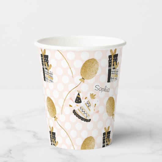 Gold Glitter Balloons en Petten van feestdagen Papieren Bekers (Voorkant)