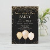 Gold Glitter Balloons Nieuwjaar Kaart (Staand voorkant)