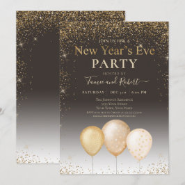 Gold Glitter Balloons Taupe Nieuwjaar Eve Party Kaart