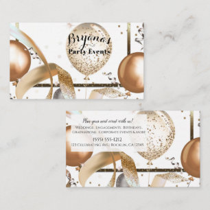 Gold Glitter Balloons White Party Event Planner Visitekaartje