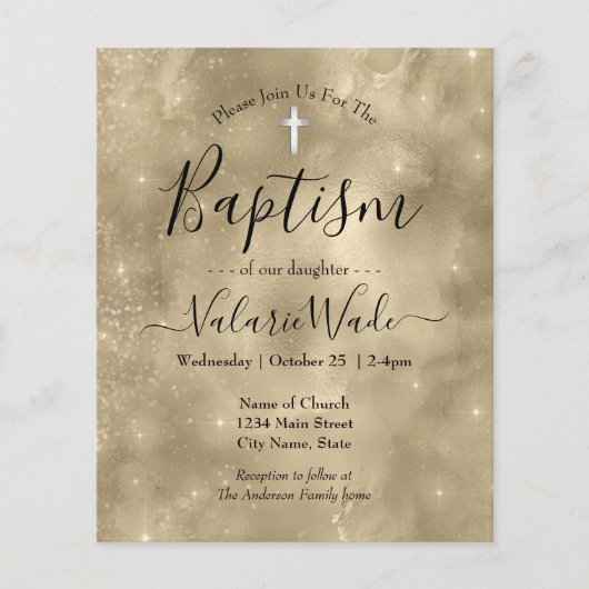Gold Glitter Baptism Budget Invitations (Voorkant)
