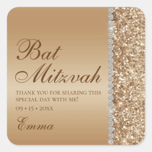 Gold Glitter Bat Mitzvah Vierkante Sticker