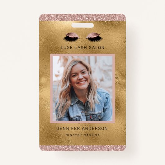Gold Glitter Beauty Salon Logo Fotolijst ID Badge (Voorkant)