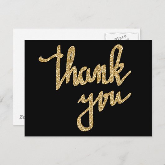 Gold Glitter Bedankt Typografie Script Briefkaart (Voorkant / Achterkant)