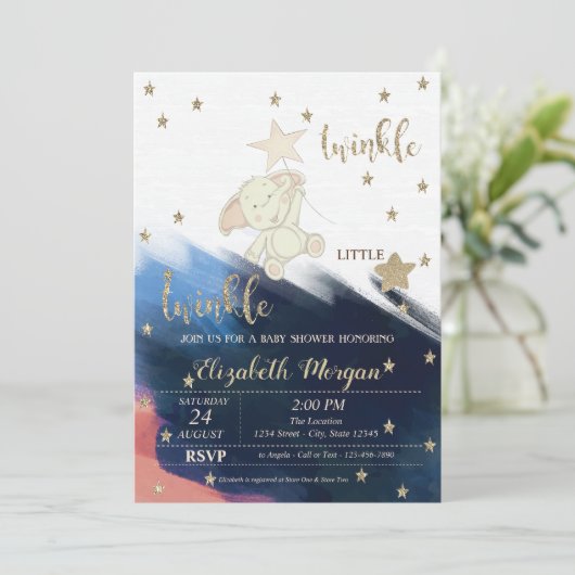 Gold Glitter Beer Twinkle Little Star Baby shower Kaart (Staand voorkant)