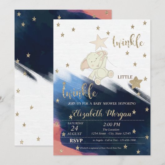 Gold Glitter Beer Twinkle Little Star Baby shower Kaart (Voorkant / Achterkant)
