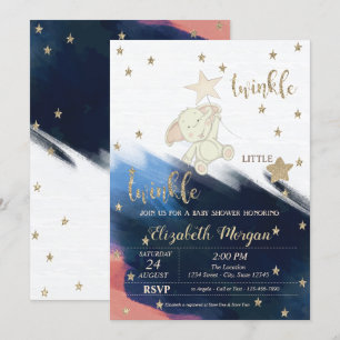 Gold Glitter Beer Twinkle Little Star Baby shower Kaart