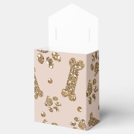 Gold Glitter Beige Blush Pet Paw Bone Puppy Dog Bedankdoosjes (Geopend)