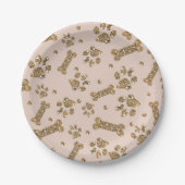 Gold Glitter Beige Blush Pet Paw Bone Puppy Dog Papieren Bordje (Voorkant)