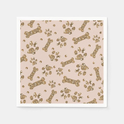 Gold Glitter Beige Blush Pet Paw Bone Puppy Dog Servet (Voorkant)
