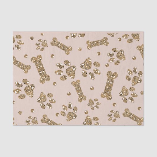 Gold Glitter Beige Blush Pet Paw Bone Puppy Dog Tissuepapier (Voorkant)