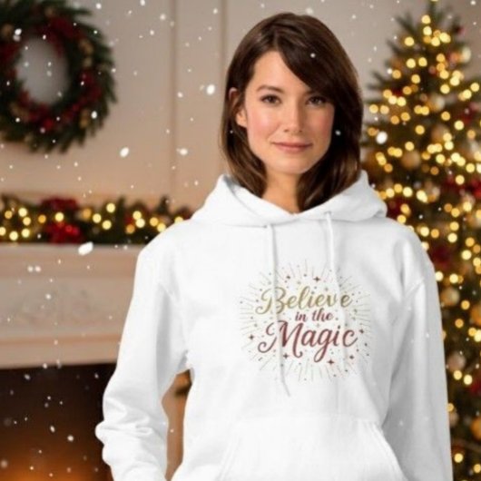 Gold Glitter "Believe in the Magic" Christmas Holi Hoodie