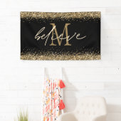 Gold Glitter Believe Script Monogram Initiaal zwar Spandoek (Insitu)