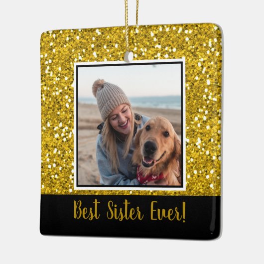 Gold Glitter Best Sister Ever met Kerstmis Keramisch Ornament (Links)