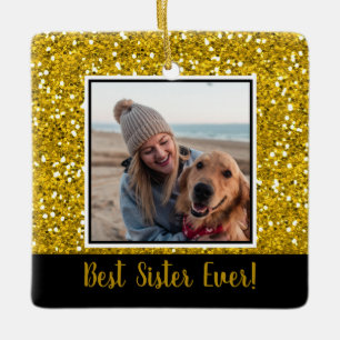 Gold Glitter Best Sister Ever met Kerstmis Keramisch Ornament